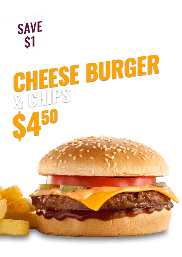 Cheese Burger & Chips — Save $0.50